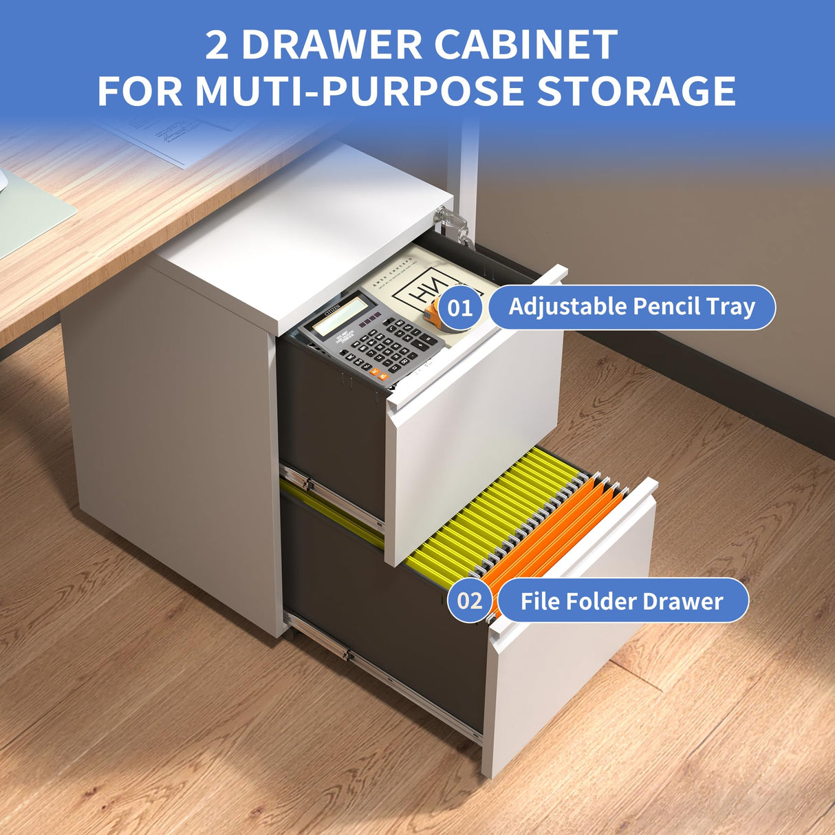 DARTIIA File Cabinet 2 Drawer with Lock No Assembly Required Lateral Office Storage Cabinet Metal Filing Cabinet for Home Office Mobile Rolling File DARTIIA