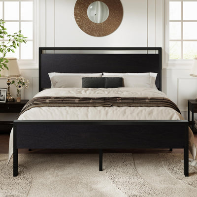 Allewie Heavy Duty Full Size Platform Bed Frame with Rustic Wooden Headboard and Footboard