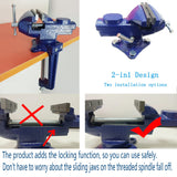 2-in-1 Dual-Purpose Combined Bench Vise or Table Vise, With end-point locking device, Portable Universal Rotate 360° Work Clamp-On Vise, 2.5" Blue Jingqis