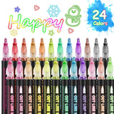 Double Line Outline Markers 24 Colors Super Squiggles Glitter Markers Self Outline Metallic Markers, Doodle Shimmer Markers Drawing Pens for OUNIY