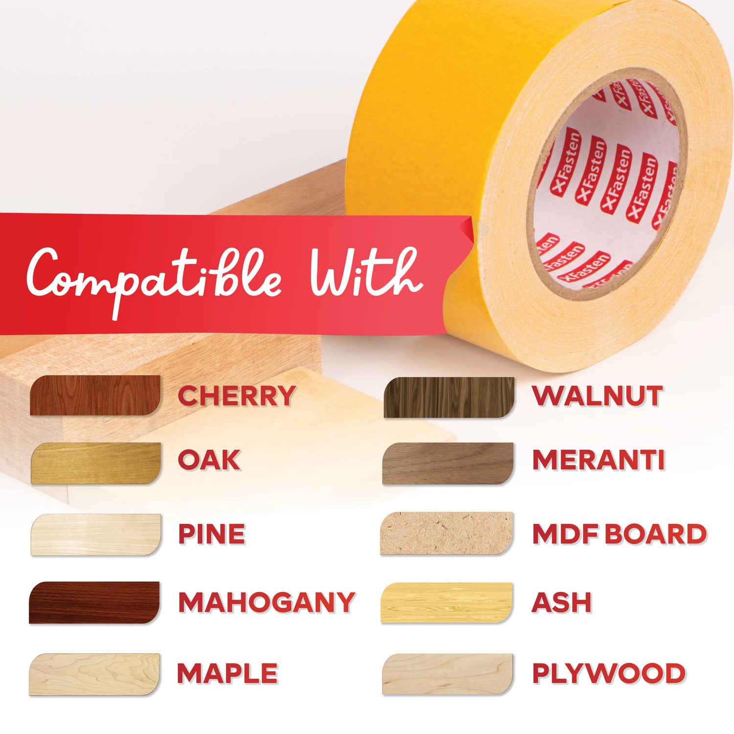 XFasten Double Sided Woodworking Tape 1-inch 180-Feet Total 3-Pack Double Stick Tape for Router Templates for Woodworking Tools; Wood Crafter Double XFasten