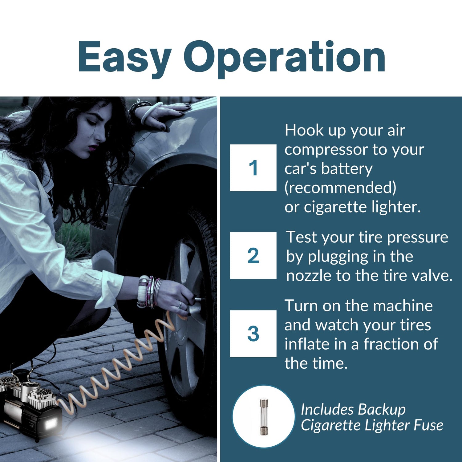 Asani 12V Air Compressor - Portable & Compact Tire Pump, 150 PSI Heavy-Duty Double Cylinder Tire Inflator with LED Flashlight, Ideal for SUVs, Asani