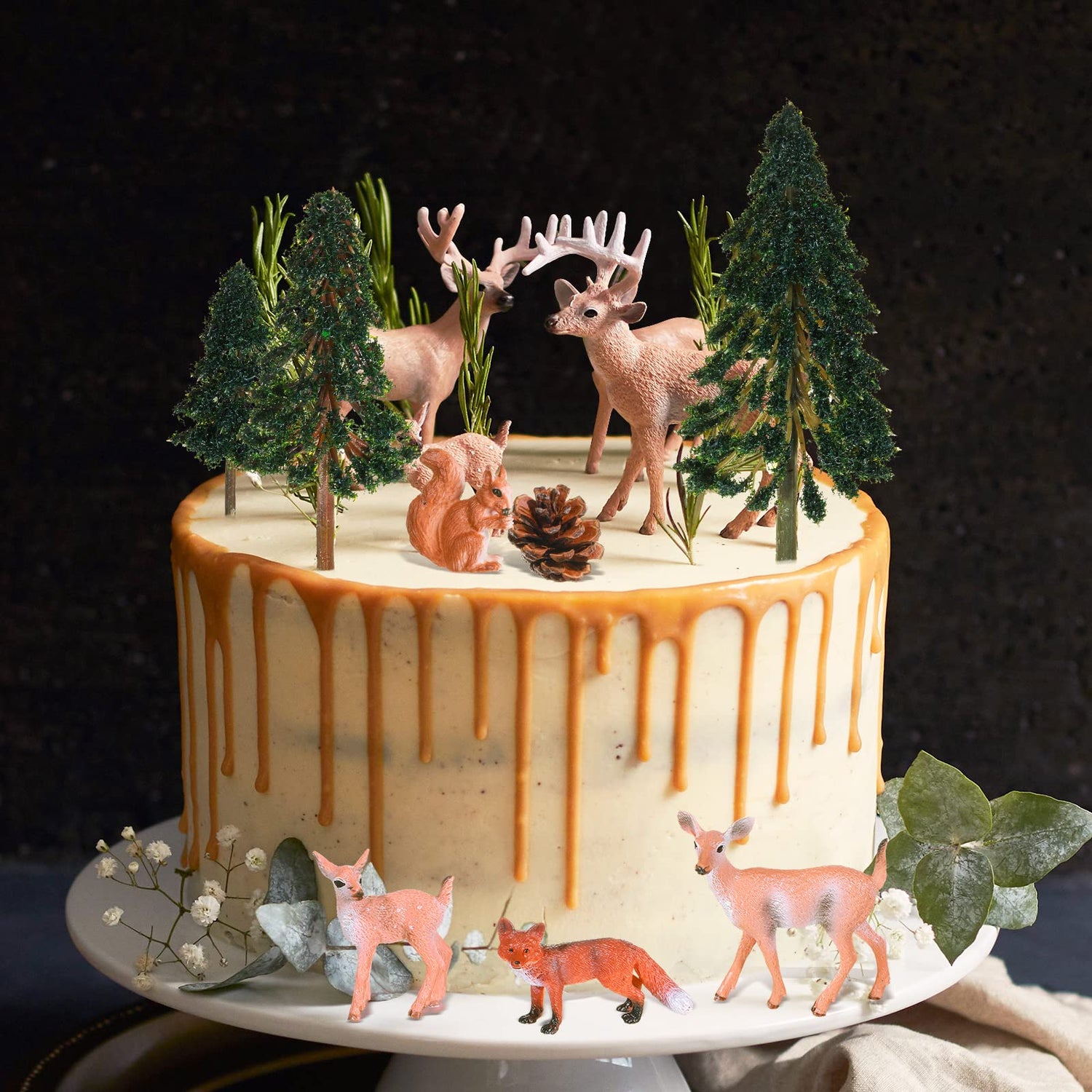26 Pcs Forest Woodland Figurines Toys Model Trees Kit with Deer Figurine Squirrel Toy Playset Cake Toppers for Kids Toddlers Birthday Party Sratte