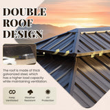 YOLENY 12' x 20' Gazebo, Hardtop Gazebo with Galvanized Steel Roof, Double Roof Gazebo with Aluminum Frame, Outdoor Gazebo with Curtains and YOLENY