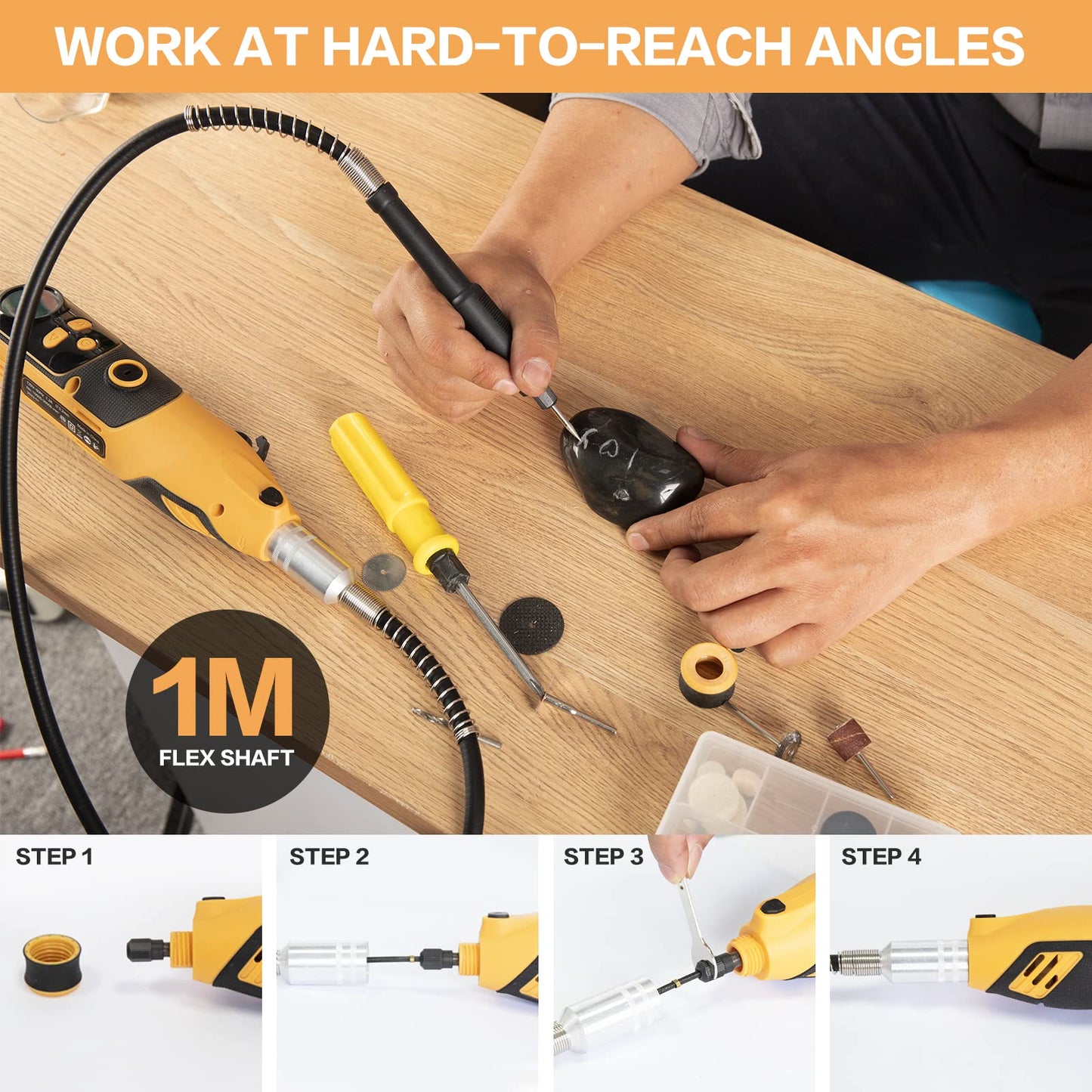 Rotary Tool, Handstar Rotary Tool Kit, 6 Variable Speed Electric Drill Set, Large LED Screen Display, 10000-35000 RPM with Flex Shaft and Carrying - WoodArtSupply