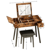 IRONCK Vanity Desk Set with LED Lighted Mirror & Power Outlet, Flip Top Makeup Vanity Table with Drawers & Cabinet,for Bedroom, Bathroom, Vintage IRONCK