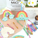 12 Pack Wind Chime Crafts for Kids, Make Your Own Boho Rainbow Wind Chime Kit DIY Coloring Wooden Craft Unfinished Rainbow Wood Ornaments for Girls TREACLUB