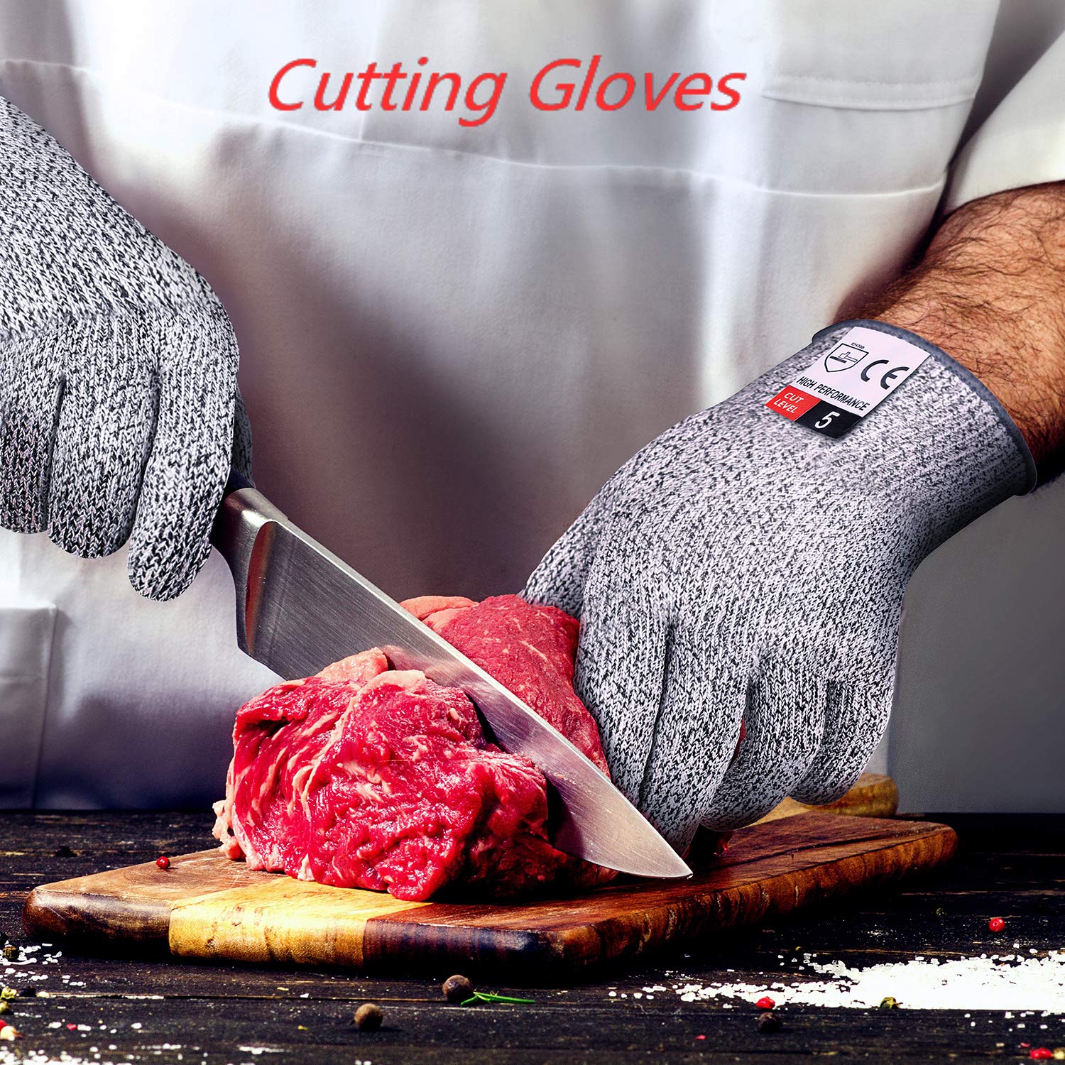 Schwer ANSI A9 Cut Resistant Gloves, Uncoated Food Grade Reliable Cutting Gloves, Mandoline Gloves for Kitchen Meat Cutting, Oyster Shucking, Fish