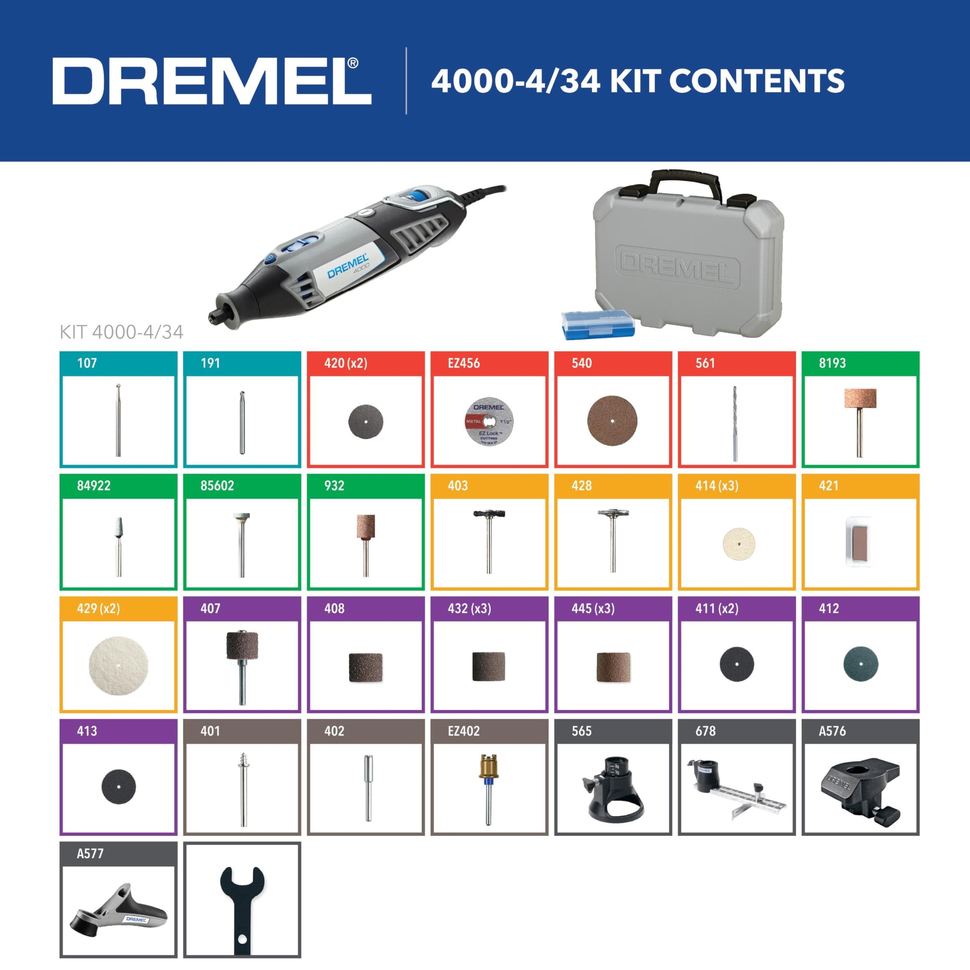 Dremel 4000-4/34 Variable Speed Rotary Tool Kit - Engraver, Polisher,  (Gray) 787721538455