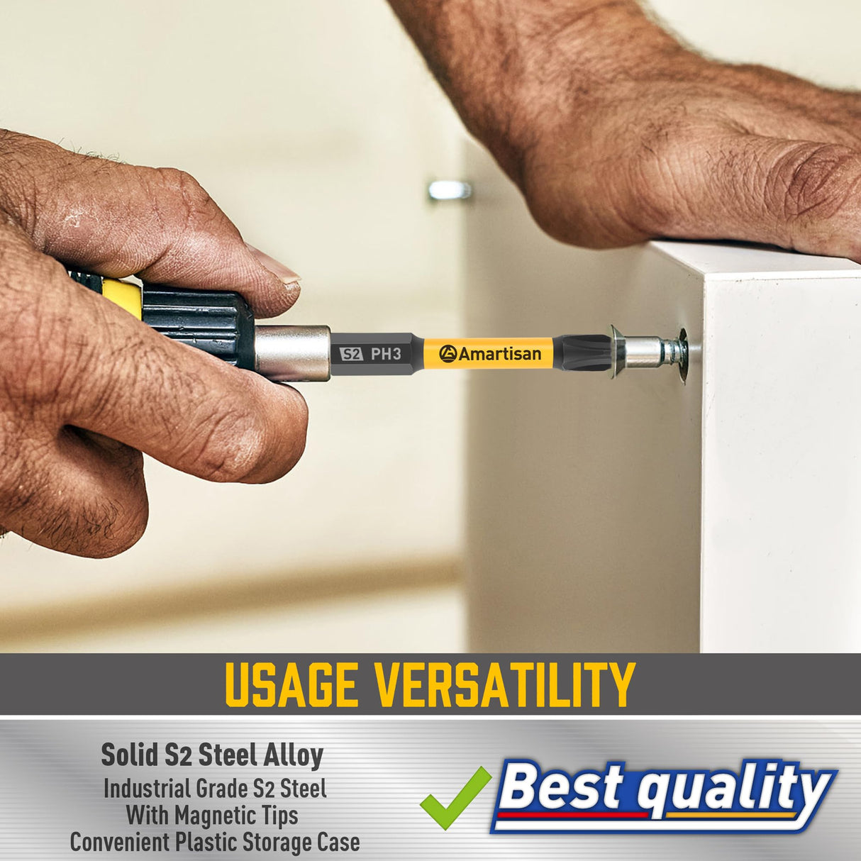 Amartisan 24-piece Screwdriver Bit Set | Magnetic Slotted Phillips driver bit set | S2 Steel, long 1" and 2.3" Head Drill Bits Set Amartisan