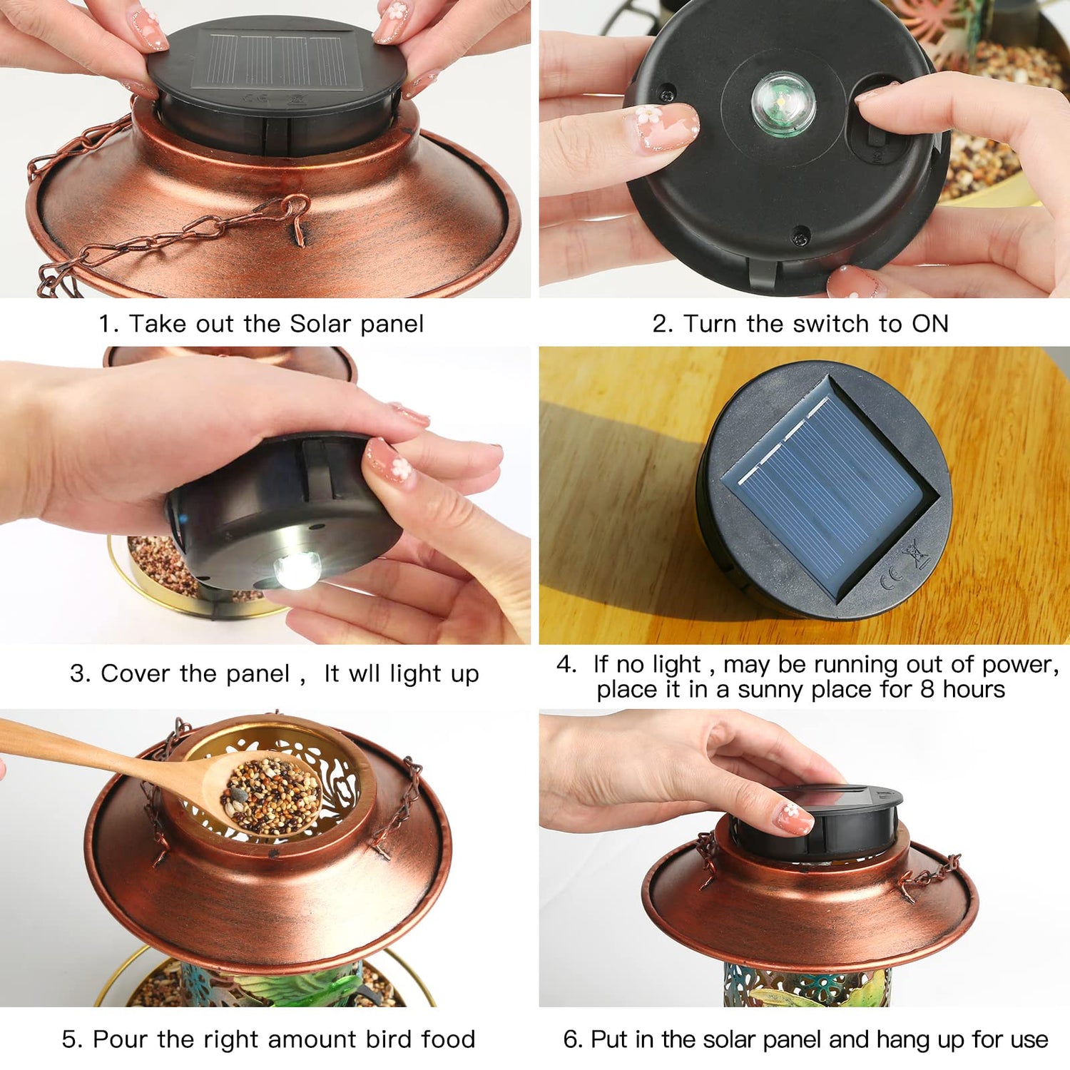 PENXUA Solar Bird Feeder for Outdoors Hunging, Gifts for Mom Grandma Women, Metal Waterproof Outside Wild Bird Feeders,Cardinals Feeders, Gifts for PENXUA