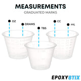 [100 Pack - 1oz] Epoxy Resin Mixing/Medicine Cups with 50 Bonus Mixing Sticks - 1 Ounce Graduated Plastic Cups (1 Sleeve) - EpoxyStix EpoxyStix