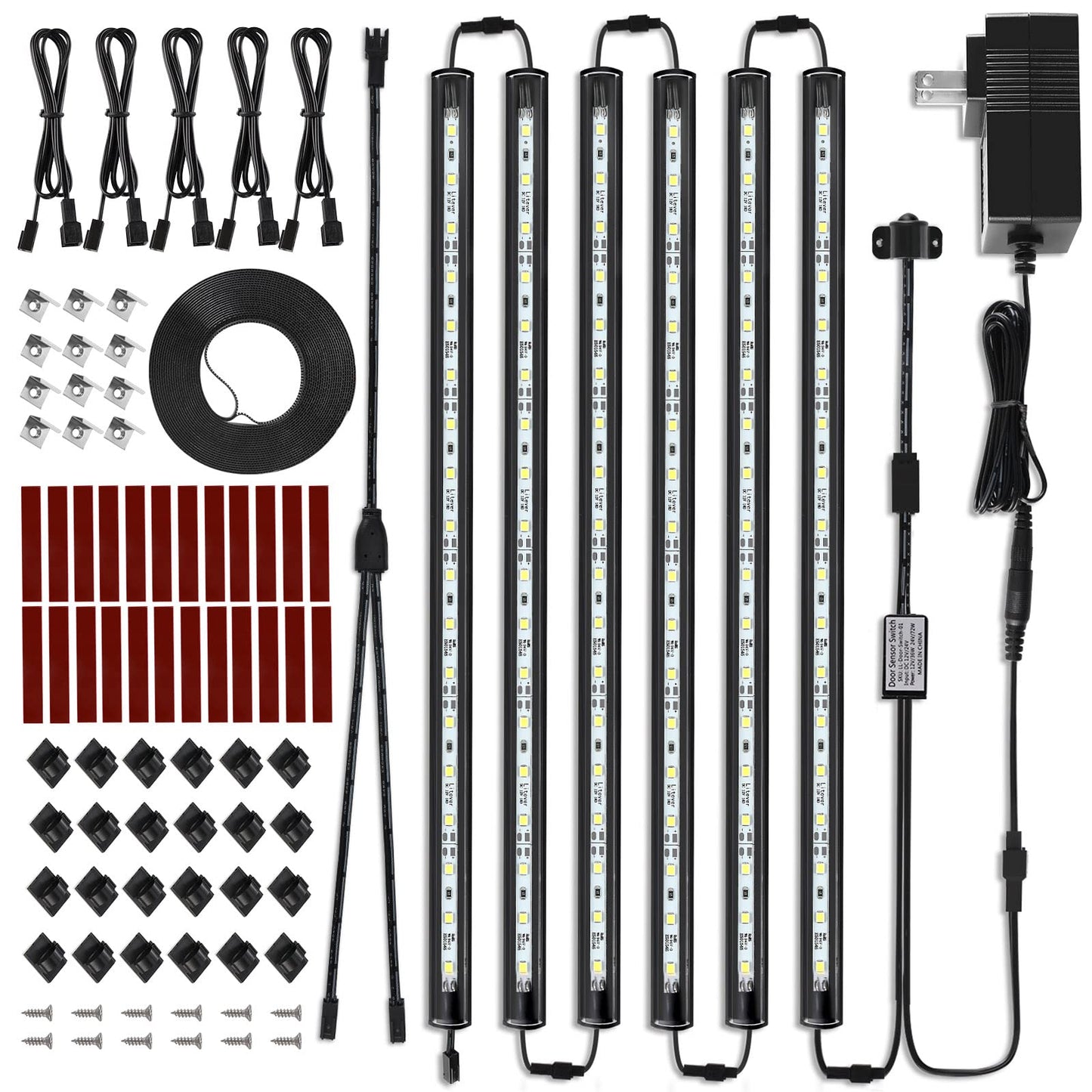 Litever LED Safe Light Kit. Human Motion Sensor Activated. 6 Slim LED Light Bars. Linkable Extendable Plug-in for Gun Safe, Locker, Closet, Showcase,