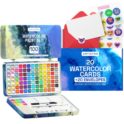 ARTISTRO Watercolor Paint Set, 100 Vivid Colors in Portable Box and 20 –  WoodArtSupply