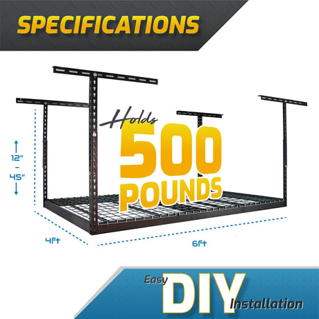 MonsterRax Overhead Garage Storage Racks 4x6 (2-Pack) Ceiling Mounted Shelving, Adjustable Hanging Storage Organizer, Heavy Duty Steel, Holds 500 MonsterRAX Storage Solutions