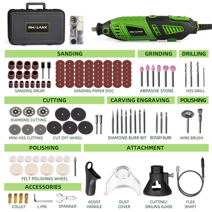 180W Rotary Tool Kit, 1.5-Amp PHALANX 6 Variable Speed with Flex Shaft, 8000-32000RPM Multi-Tool& 139pcs Accessories Kit, Power Multiuse Set Prefect - WoodArtSupply