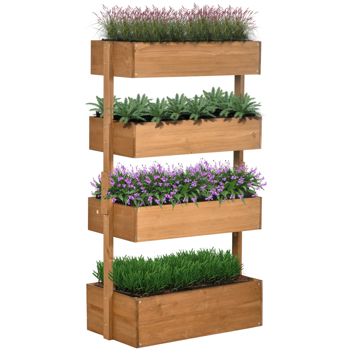 Outsunny Vertical Garden Planter, Wooden 4 Tier Planter Box, Self-Draining with Non-Woven Fabric for Outdoor Flowers, Vegetables and Herbs, Orange Outsunny