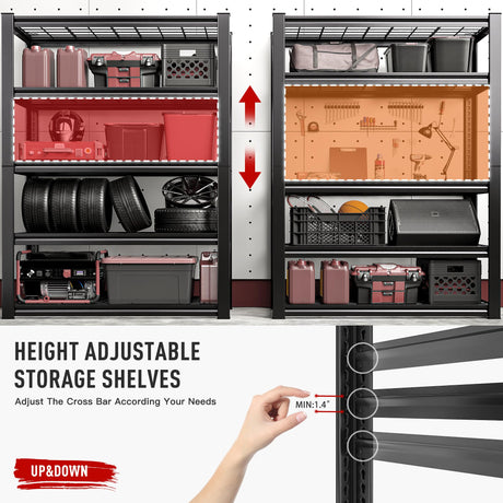 REIBII Garage Shelving Heavy Duty Load 2000LBS Garage Storage Shelves with Bag 5 Tier Adjustable Metal Storage Shelving for Gagrage Shelves Storage REIBII