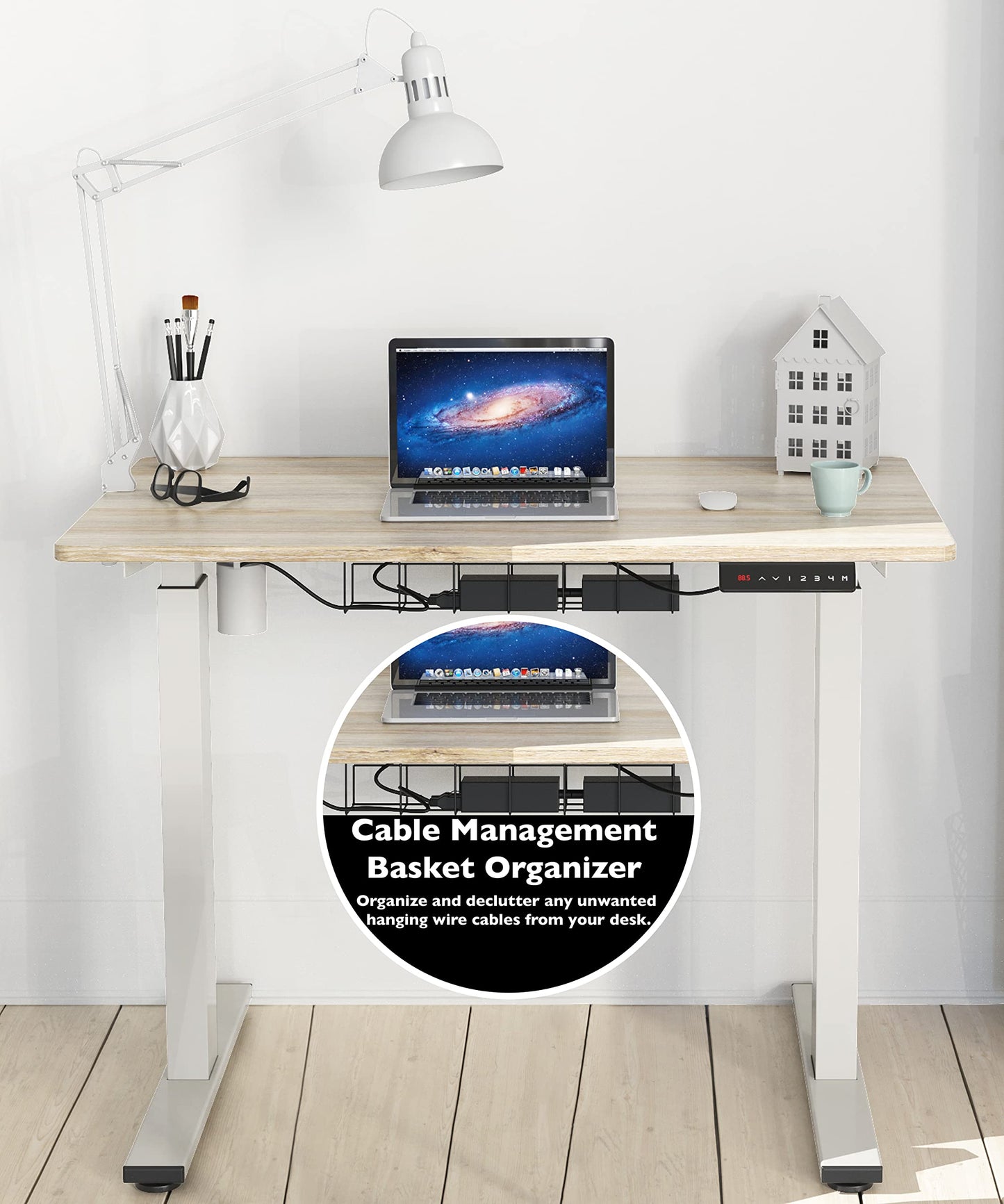 SHW Memory Preset Electric Height Adjustable Standing Desk, 40 x 24 Inches, Maple - WoodArtSupply