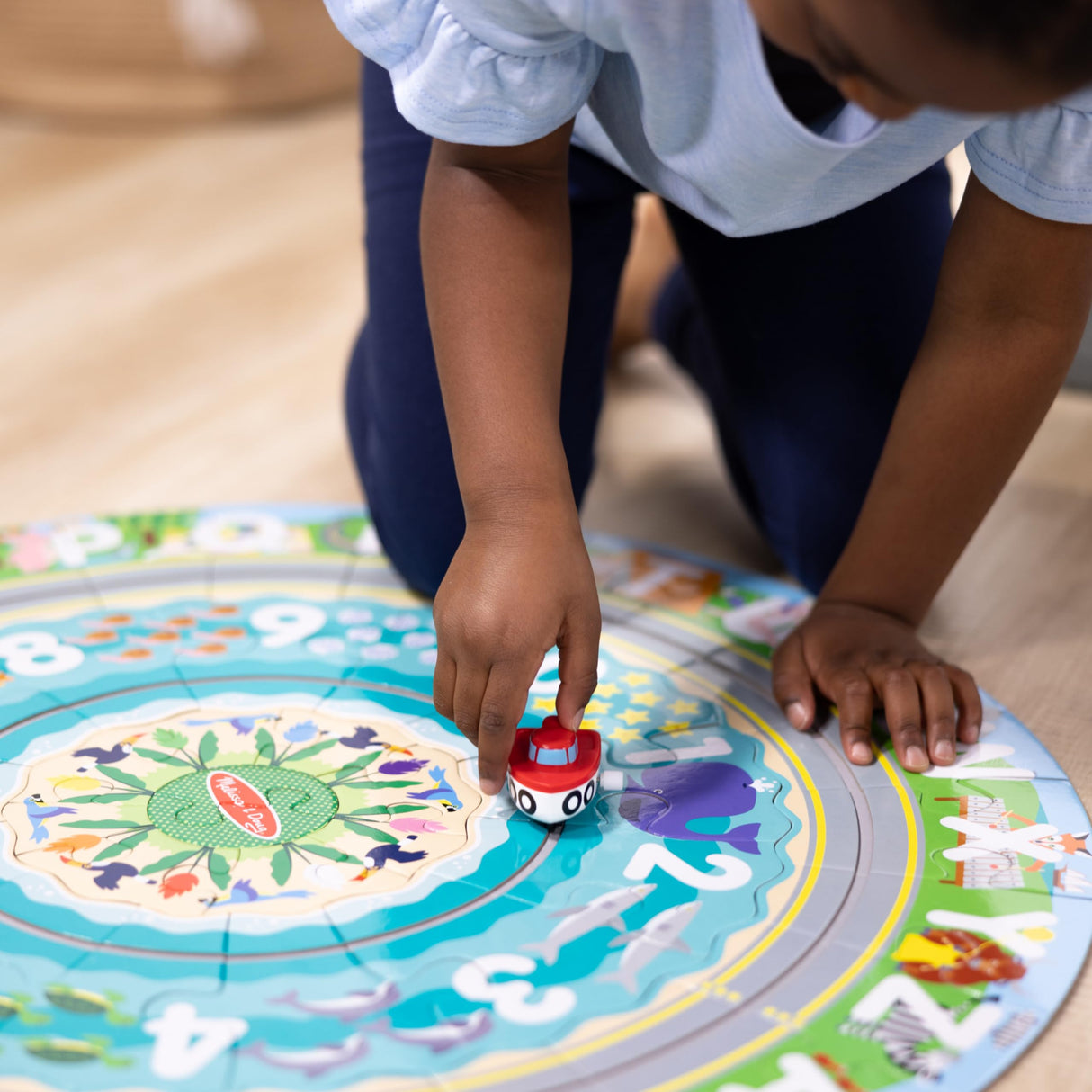 Melissa & Doug Round The Shore Tracks Cardboard Jigsaw Floor Puzzle and Wind-Up Vehicles – 48 Pieces, for Boys and Girls 3+ - FSC-Certified Materials Melissa & Doug