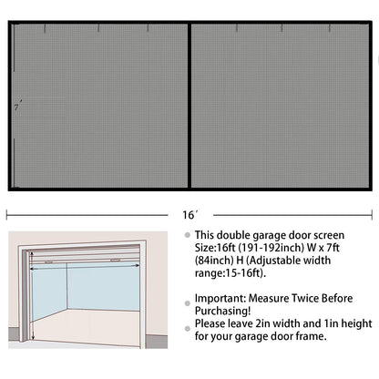 Garage Door Screen, 16x7 Ft Magnetic Closure Heavy Duty Weighted Bottom Garage Screen Doors for 2 Car Garage, Fiberglass Mesh Anti Annoying Animal - WoodArtSupply