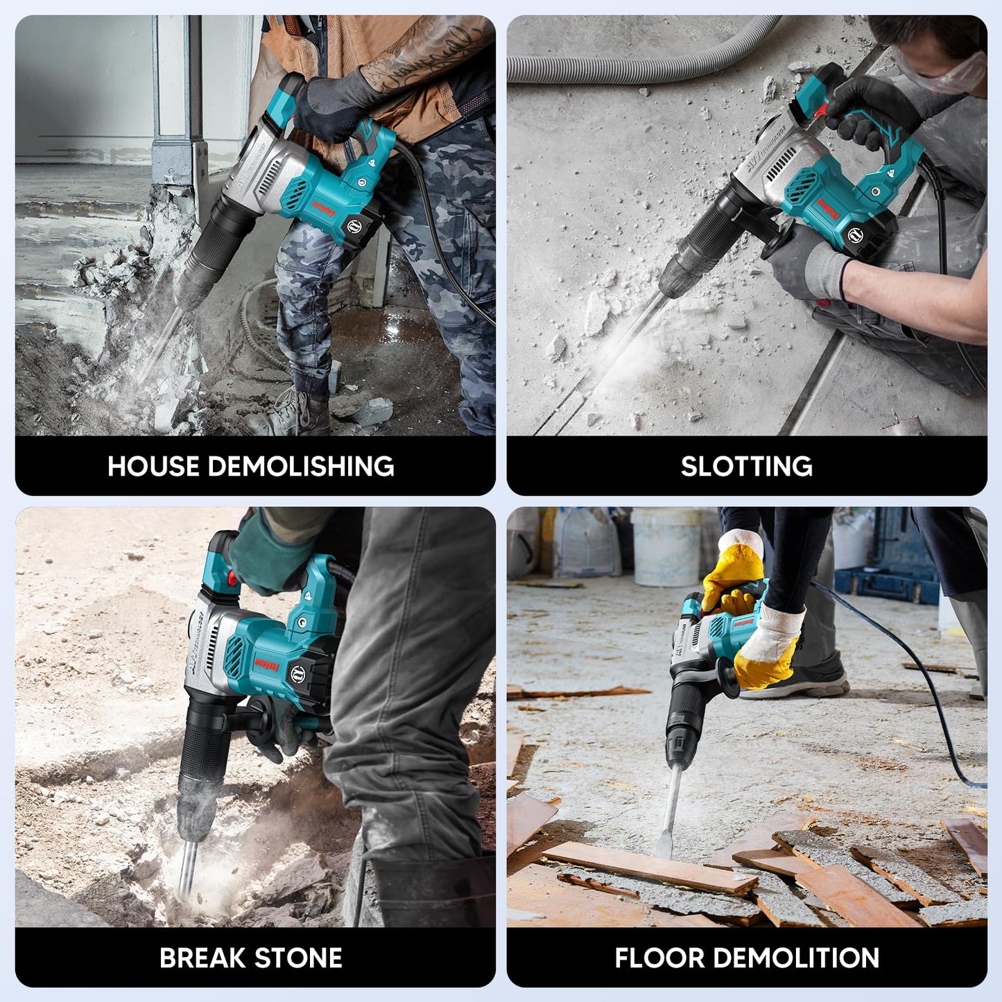 ENEACRO SDS-Max Demolition Jack Hammer for Concrete, Heavy Duty 11 Amp Electric Demo Chipping Hammer，Aluminum Alloy Shell, Vibration Control, - WoodArtSupply