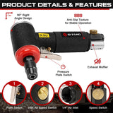 SI FANG 16Pcs Air Die Grinder Kit, Right Angle Die Grinder with 1/4" 1/8" Collets and 2" Quick Change Roll Lock Sanding Discs Accessories Set, SI FANG