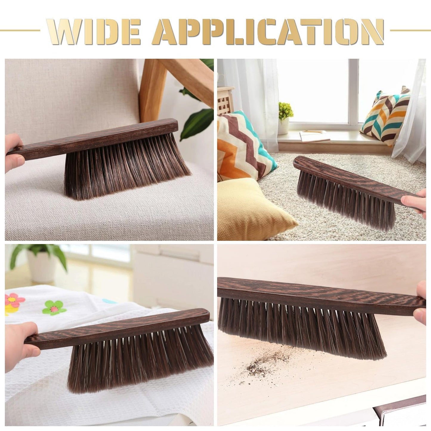 2 Pieces Hand Broom Woooden Dust Brush Bench Brush with Long Wood Handle Whisk Broom Soft Bristle Brush for Clothes Bed Fireplace Sofa Counter Car - WoodArtSupply