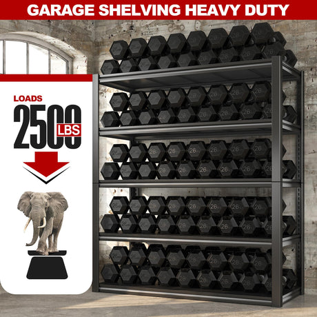 REIBII 48''W Garage Shelving 2500LBS Heavy Duty Storage Shelves 72''H Heavy Duty Metal Shelving Adjustable 5 Tier Metal Shelves for Storage Rack REIBII