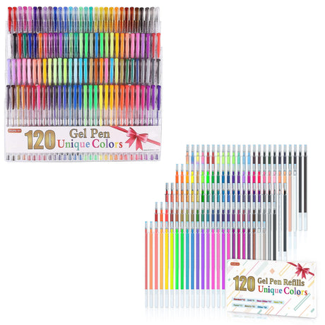 Shuttle Art Gel Pens Bundle, 120 Unique Colors (No Duplicates) Gel Pens Set + 120 Matched Gel Pen Refills, 7 Color Types for Kids Adults Coloring Shuttle Art