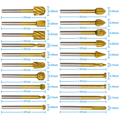 20pcs Rotary Bits Burr Set with 1/8 inch Shank for DIY Woodworking, Carving, Engraving, Drilling.