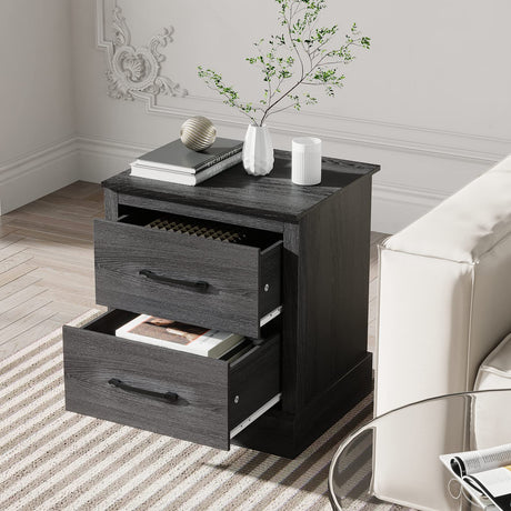 Giantex Farmhouse Nightstand Set of 2, Wood Bedside Table with 2 Storage Drawers, Compact Floor Night Stand End Table, Accent Sofa Side Table for Giantex
