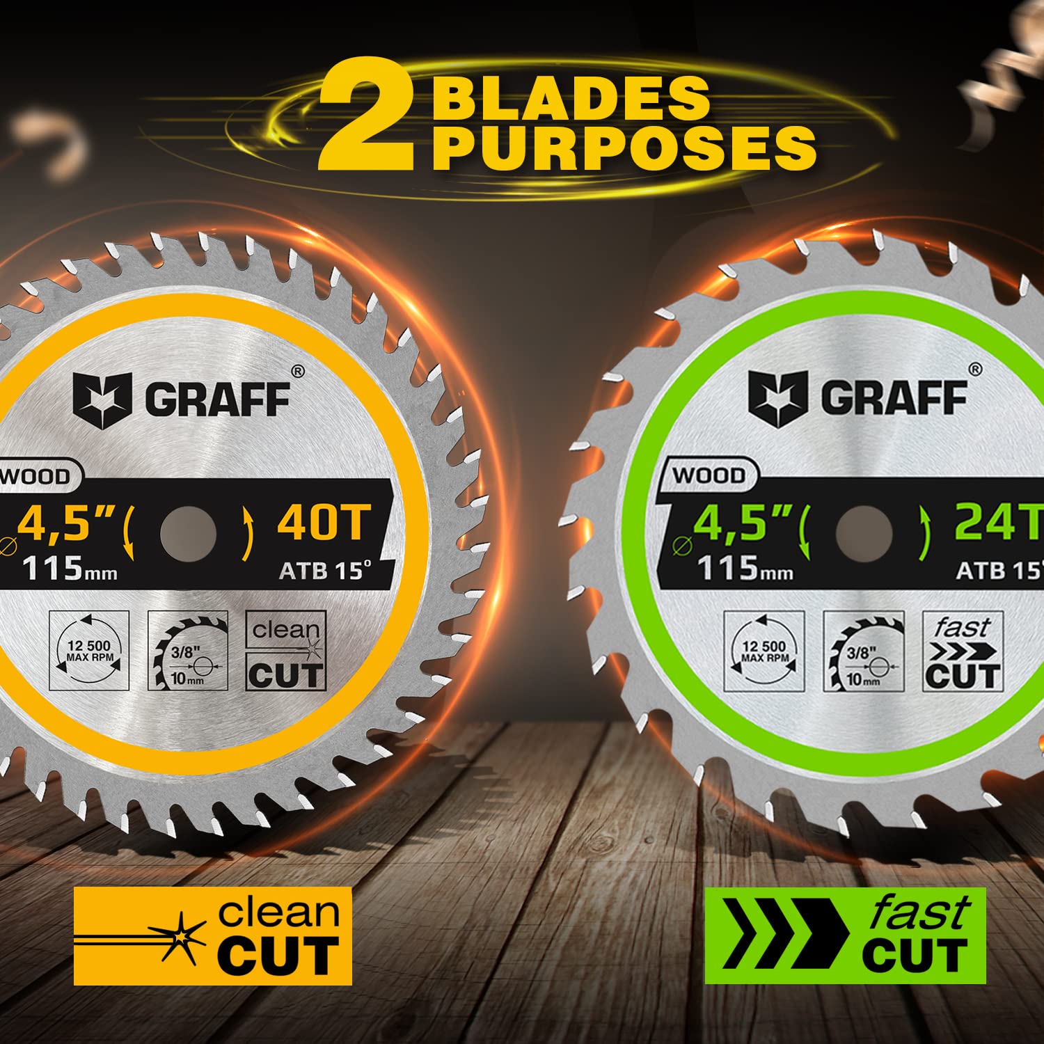 GRAFF Set 4-1/2-Inch Circular Saw Blade with 3/8-Inch Arbor - 24-Teeth & 40-Teeth Grinder Saw Blade for Wood, Plywood, Drywall, MDF, Plastic - Wood GRAFF