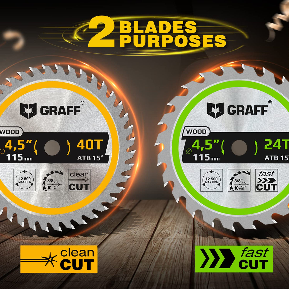 GRAFF Set 4-1/2-Inch Circular Saw Blade with 3/8-Inch Arbor - 24-Teeth & 40-Teeth Grinder Saw Blade for Wood, Plywood, Drywall, MDF, Plastic - Wood GRAFF