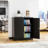 STANI Metal Storage Cabinet with 2 Adjustable Shelves, Steel Counter Cabinet with Lockable Doors for Home Office Warehouse Garage (Black, 36" H-Style STANI