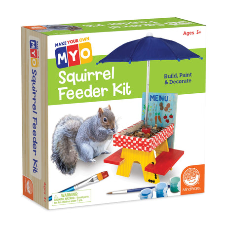 MindWare Make Your Own (MYO) Squirrel Feeder Craft Kit for Kids - Includes Wood Pieces, Paint, Brushes, Instructions and More MindWare