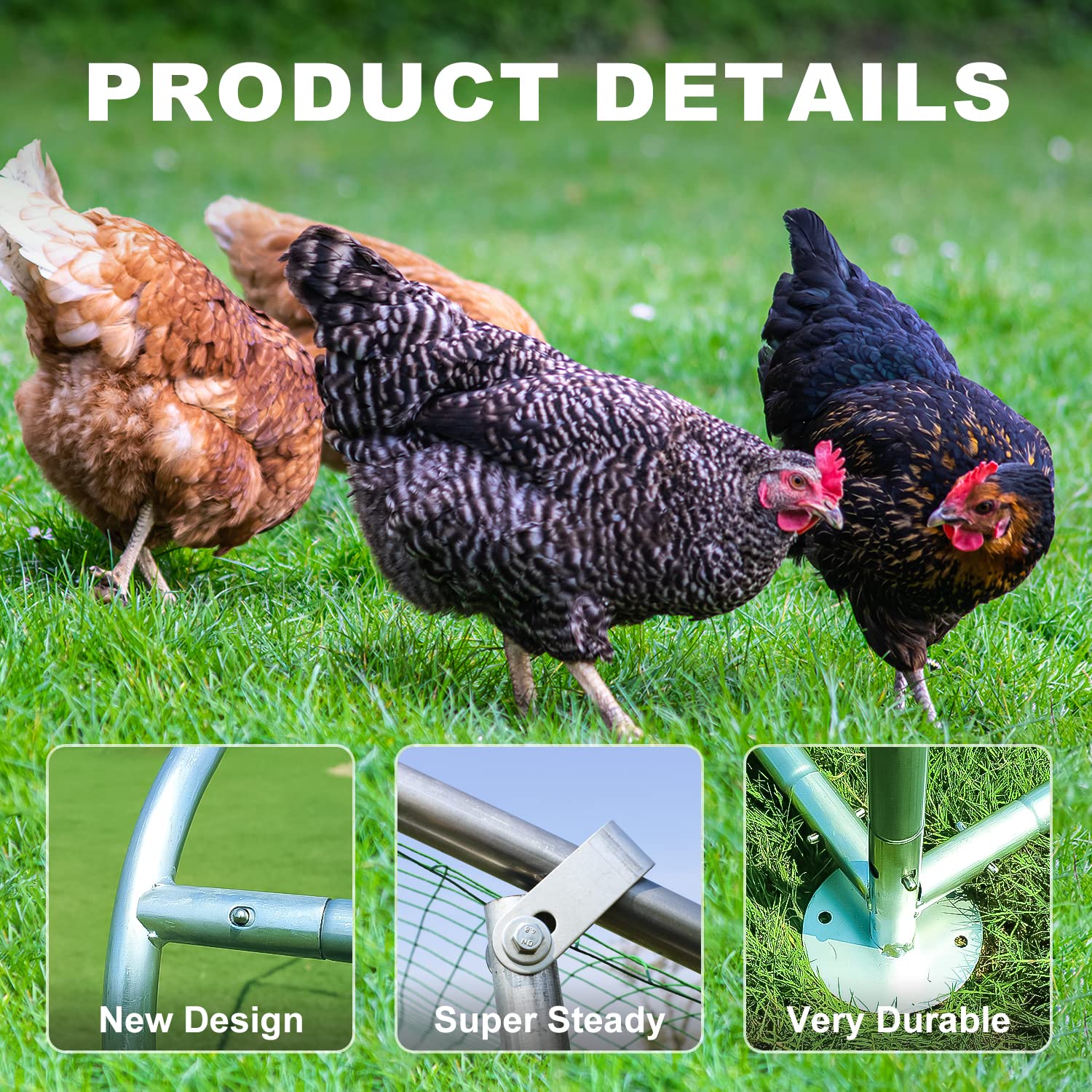 Chicken Coop Large Metal Chicken House Chicken Pen Outdoor for More Than Chickens Poultry Cage with Waterproof Cover for Rabbits Duck Walk-in Chicken CHIKENCOOP