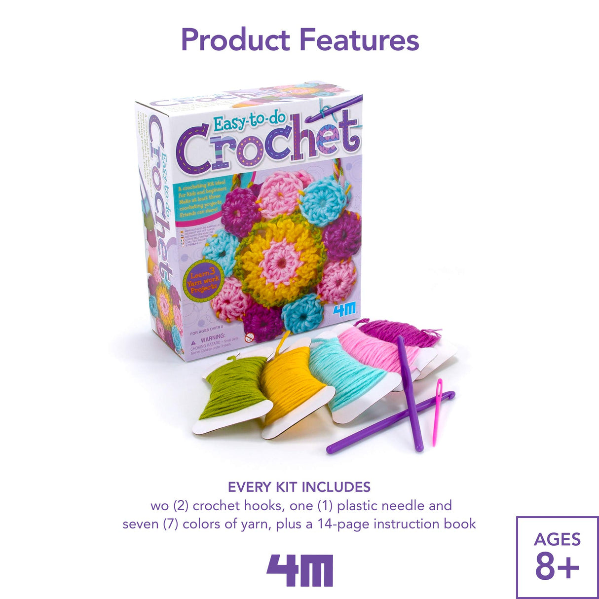 4M 3625 Easy-To-Do Crochet Kit - DIY Arts & Crafts Yarn Gift for Kids & Teens, Boys & Girls 4M
