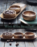 cintika Hand-Carved Set of 4 Acacia Calabash Bowls with Baguette Tray. Durable Wooden Bowl Set. Snack, nut, dip bowl. - Wooden Dinnerware set. 4" cintika