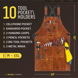 FIGHTECH® Leather Work Apron with Tool Pockets For Welding w Kevlar Stitching | Woodworking Shop | Adjustable M-XXL (Brown, Leather) FIGHTECH
