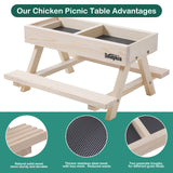 Boulphia Chicken Feeders and Waterers, Chicken Feeder No Waste Kit with Chicken Picnic Table and 2 Chicken Water Feeder, Handmade Wooden Chicken Boulphia