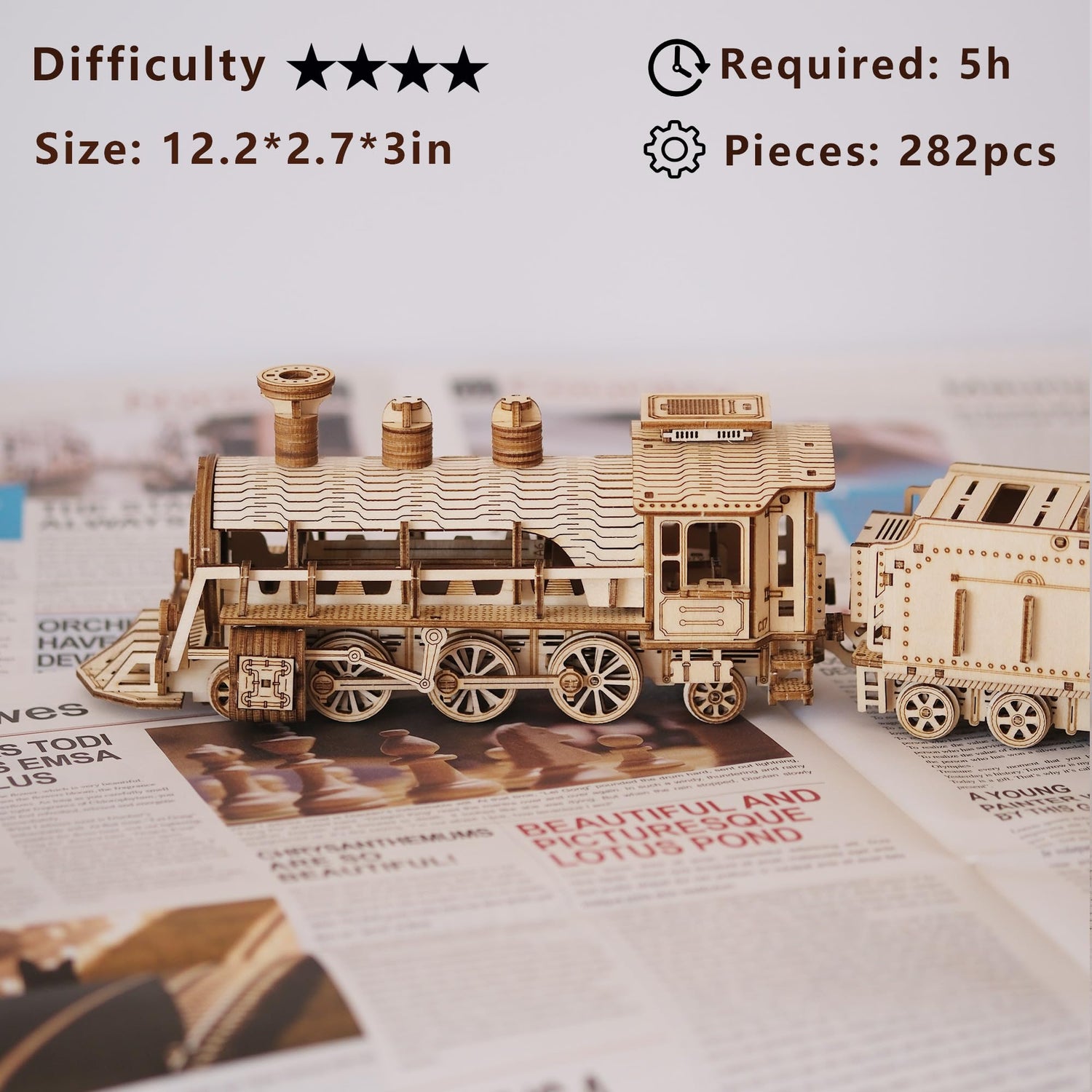 Suerte 3D Puzzles for Adult Wooden Train Model Set DIY Assembly Mechanical Puzzles Wood Train Building Model Kit Gift for Men Teens Kids on Birthday Suerte