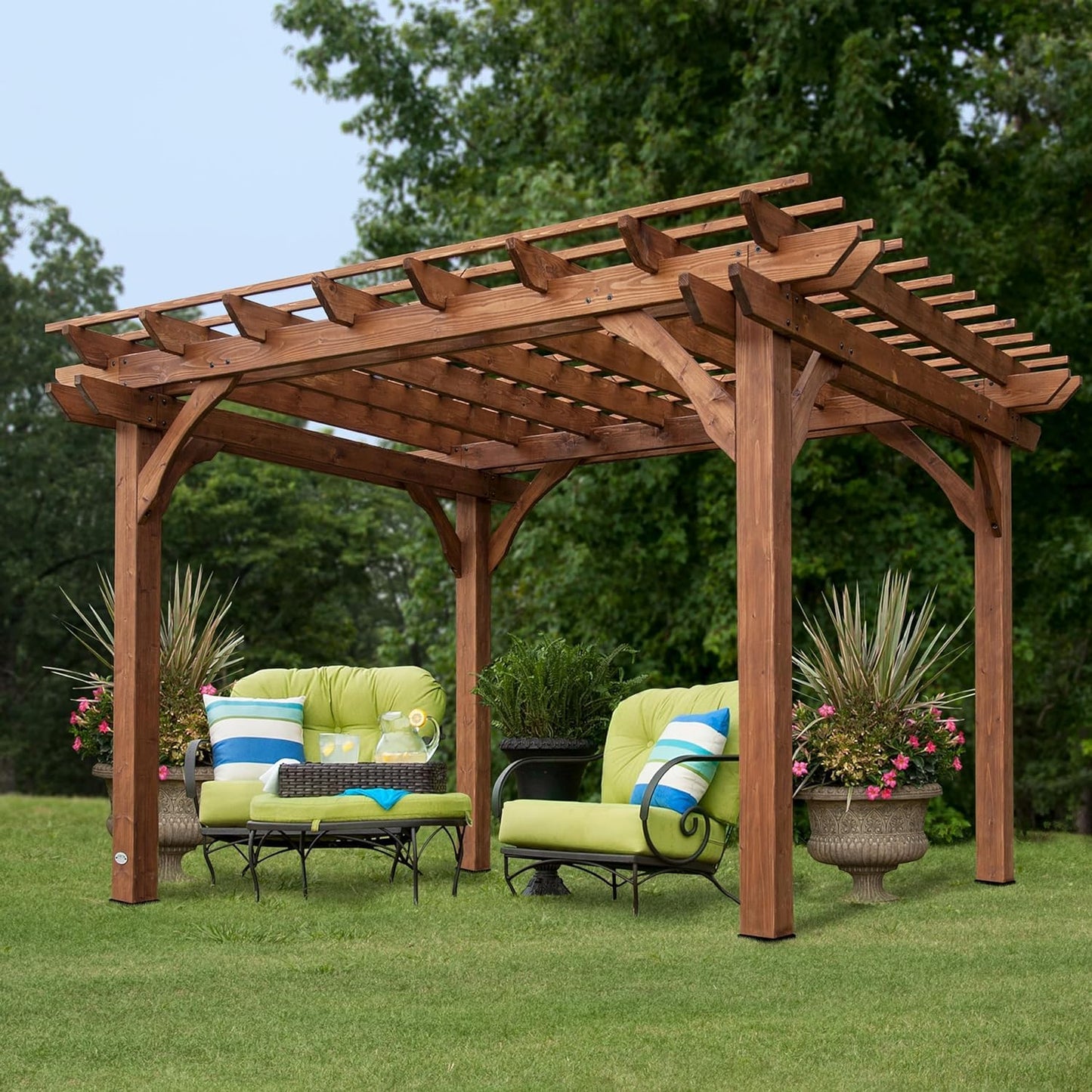Backyard Discovery 12' by 10' Cedar Wood Pergola, Wind Secure, Strong, Quality Made, Rot Resistant, Concrete Anchors, Spacious for Outdoor Patio,