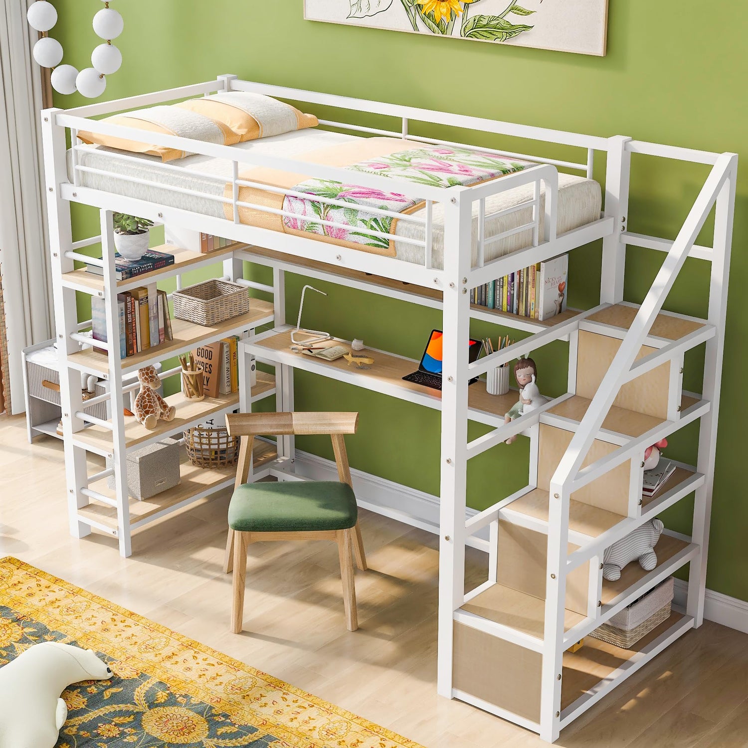 Bellemave Twin Loft Bed with Desk, Stairs, and Storage – Perfect Space-Saving Solution for Kids and Teens Bellemave