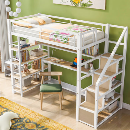 Bellemave Twin Loft Bed with Desk, Stairs, and Storage – Perfect Space-Saving Solution for Kids and Teens - WoodArtSupply