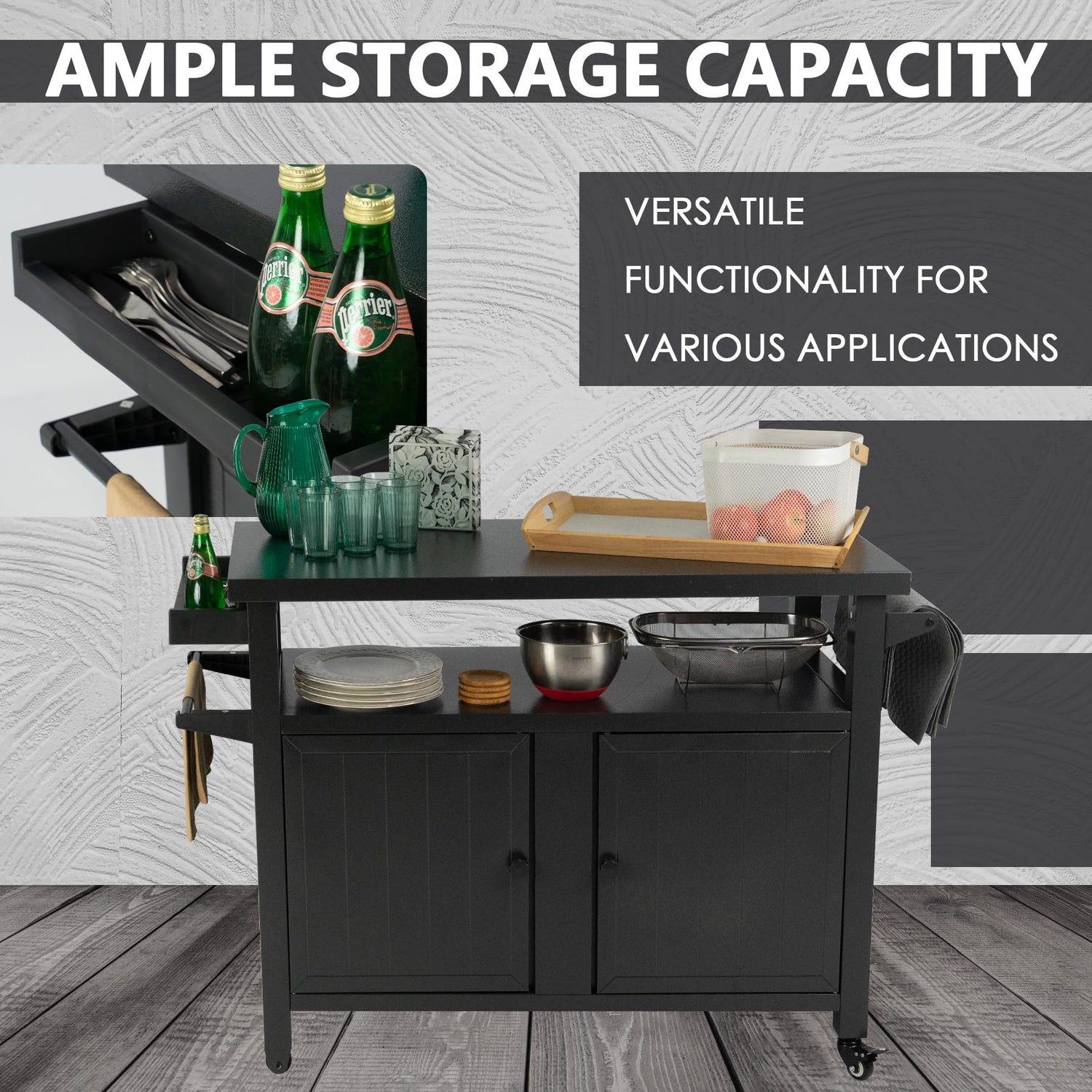 Kozyard BBQ Grill Storage Cart/Bin, Grill Carts Outdoor Storage Cabinet with Wheels, Metal Grill Table Kitchen Dining Table Cooking Prep BBQ Table Kozyard