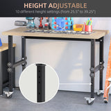 HOMCOM 47" Work Bench with Height Adjustable Legs, Bamboo Tabletop Workstation Tool Table on Wheels for Garage, Weight Capacity 1320 Lbs, HOMCOM