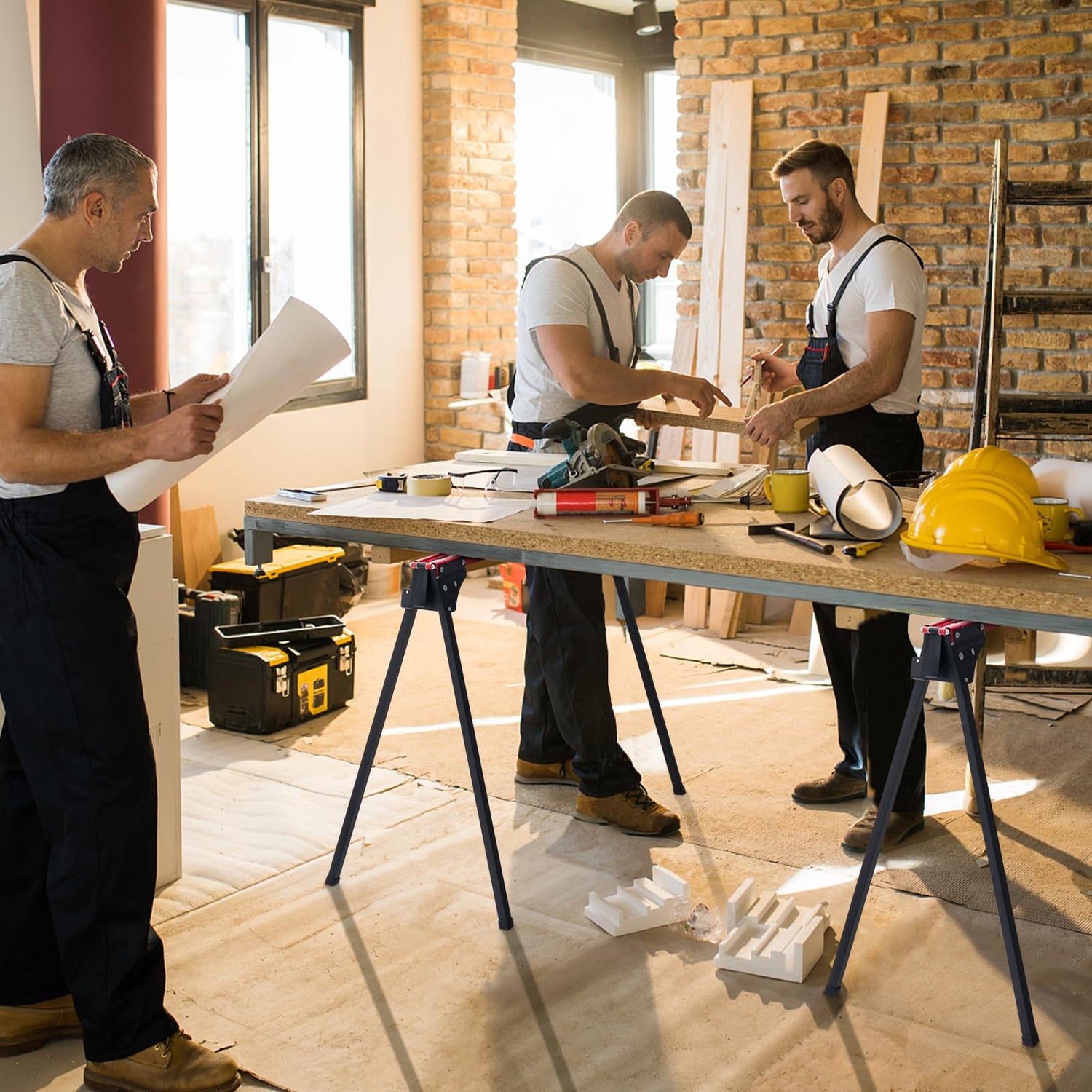 Goplus Saw Horses 2 Pack Folding, Portable Lightweight Work Horse with 2x 4 Slots,2200 LBS Capacity,Non-slipping Pads, Heavy Duty Sawhorse for Goplus