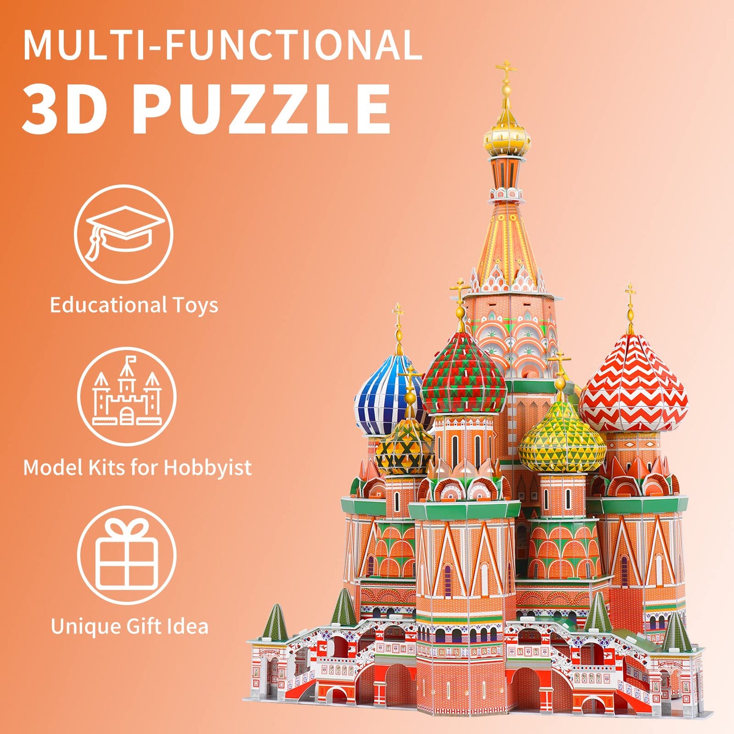 3D Puzzles for Adults & Kids St. Basil's Cathedral Building Set, Russia Cathedral Architecture Craft Model Kits, Educational 3D Jigsaw Puzzle Toy