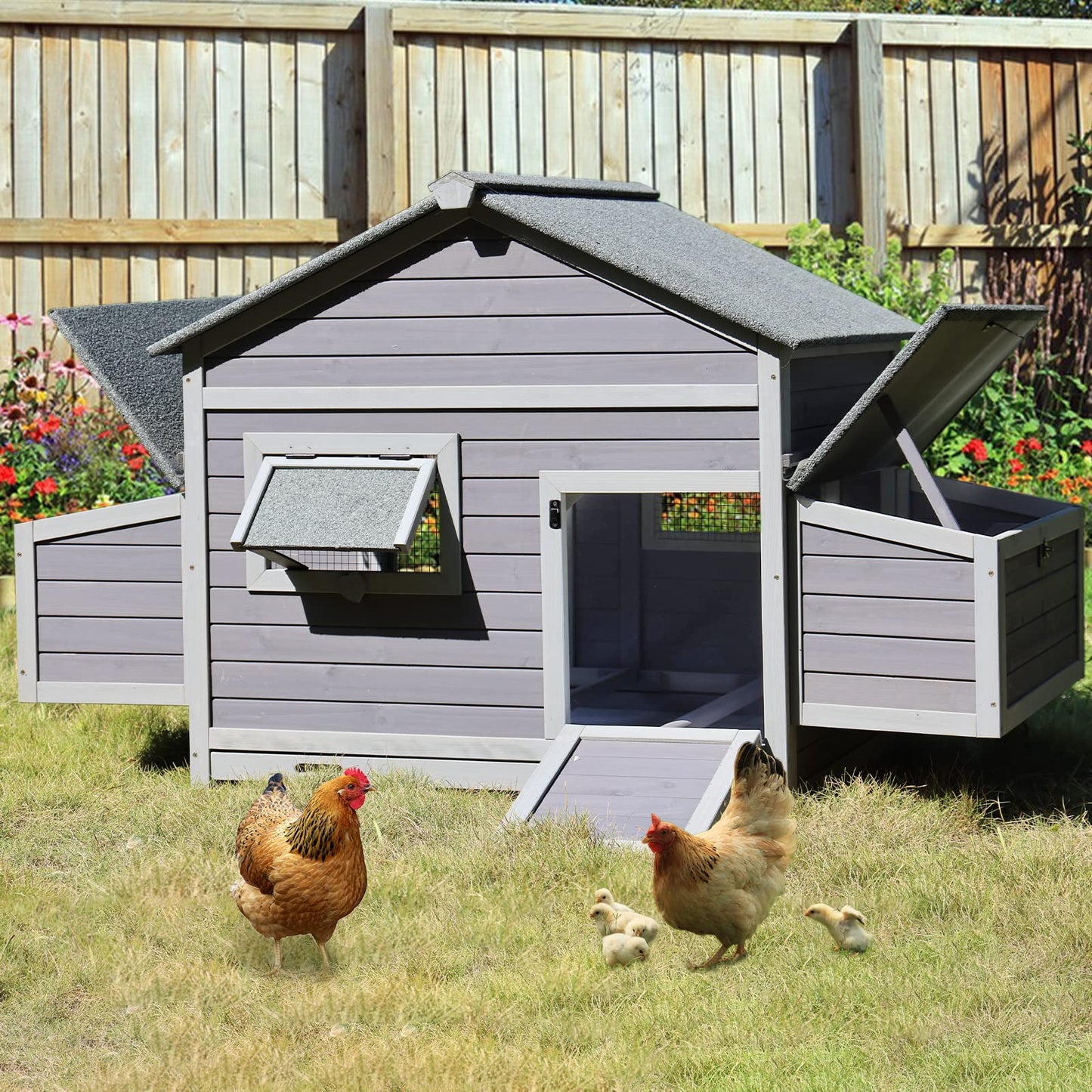 Aivituvin Chicken Coop with Two Large Nesting Boxes Wooden Hen House Outdoor Poultry Cage Duck Coop Weatherproof